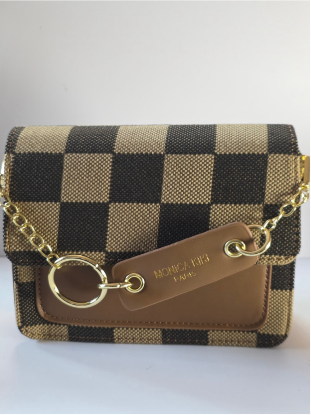Monica Kiki Paris Checkered Crossbody Bag Brown Gold